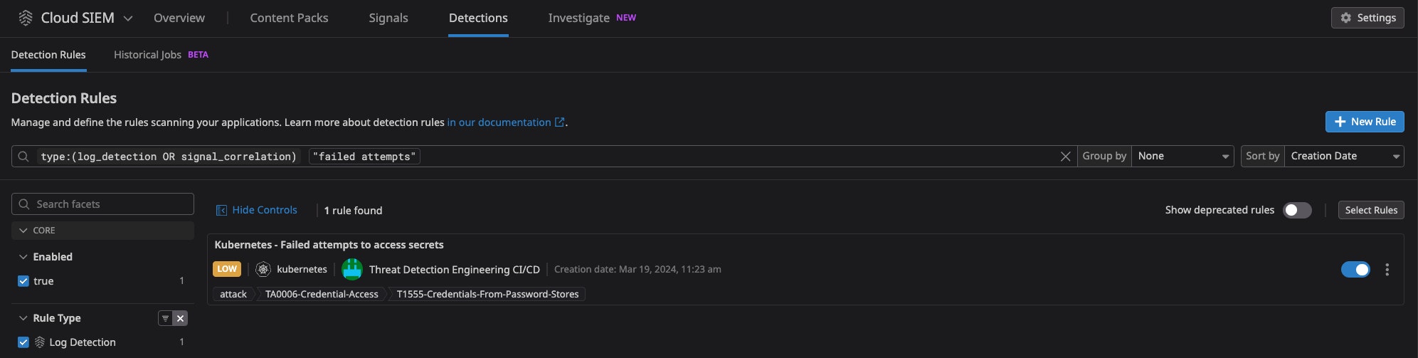 Detection rule finding in Datadog Cloud SIEM Detection rule finding in Datadog Cloud SIEM