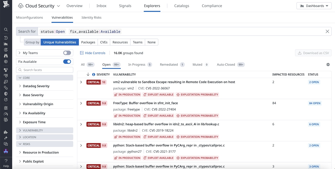 A list of vulnerabilities in the Cloud Security Management Vulnerability Explorer. A list of vulnerabilities in the Cloud Security Management Vulnerability Explorer.