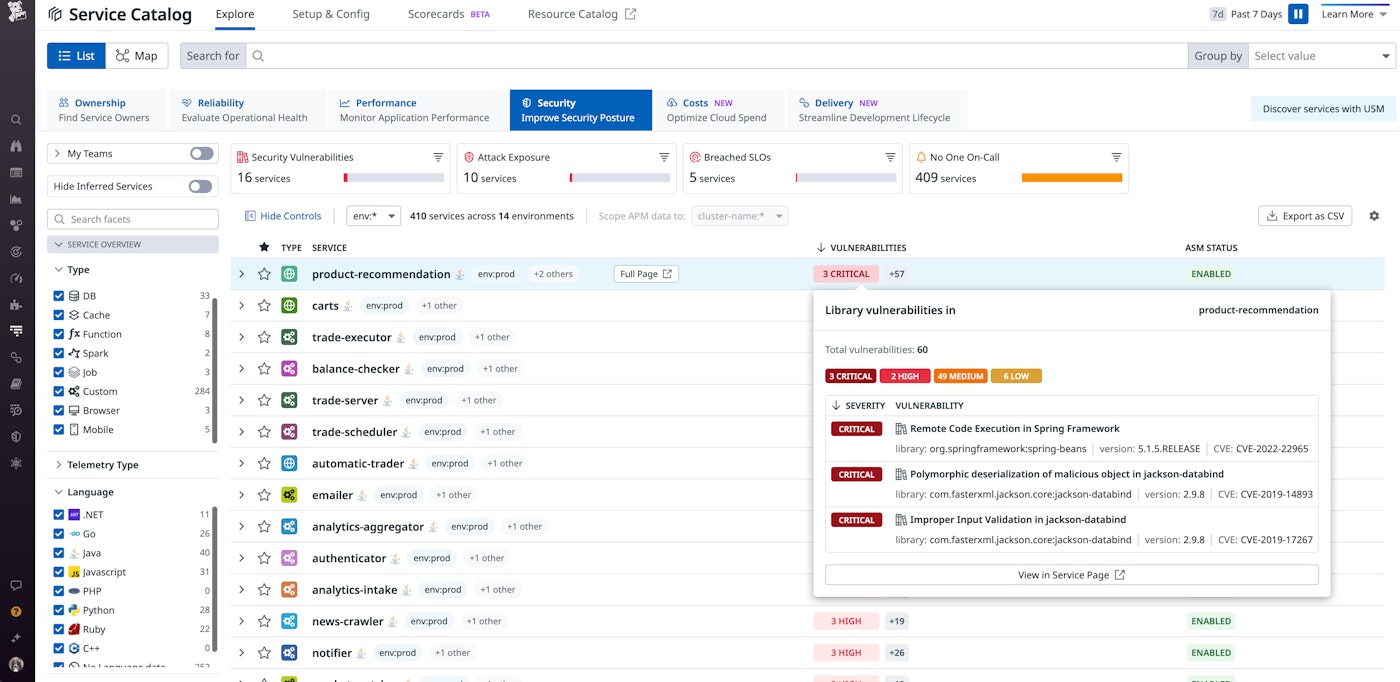 Datadog Service Catalog vulnerabilities Datadog Service Catalog vulnerabilities