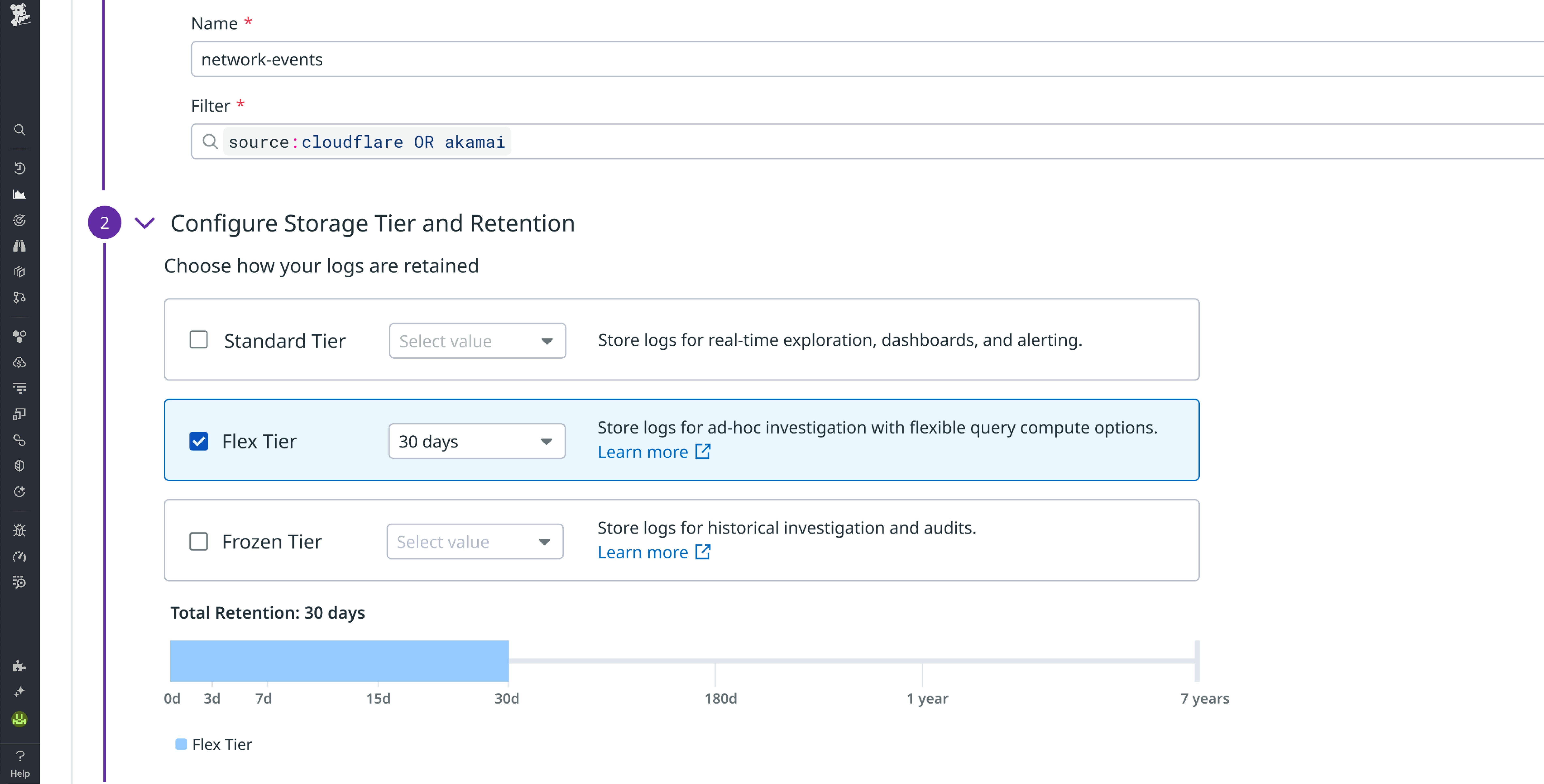 Configuring Flex Tier storage for network logs in order to control costs while ensuring rapid searchability. Configuring Flex Tier storage for network logs in order to control costs while ensuring rapid searchability.