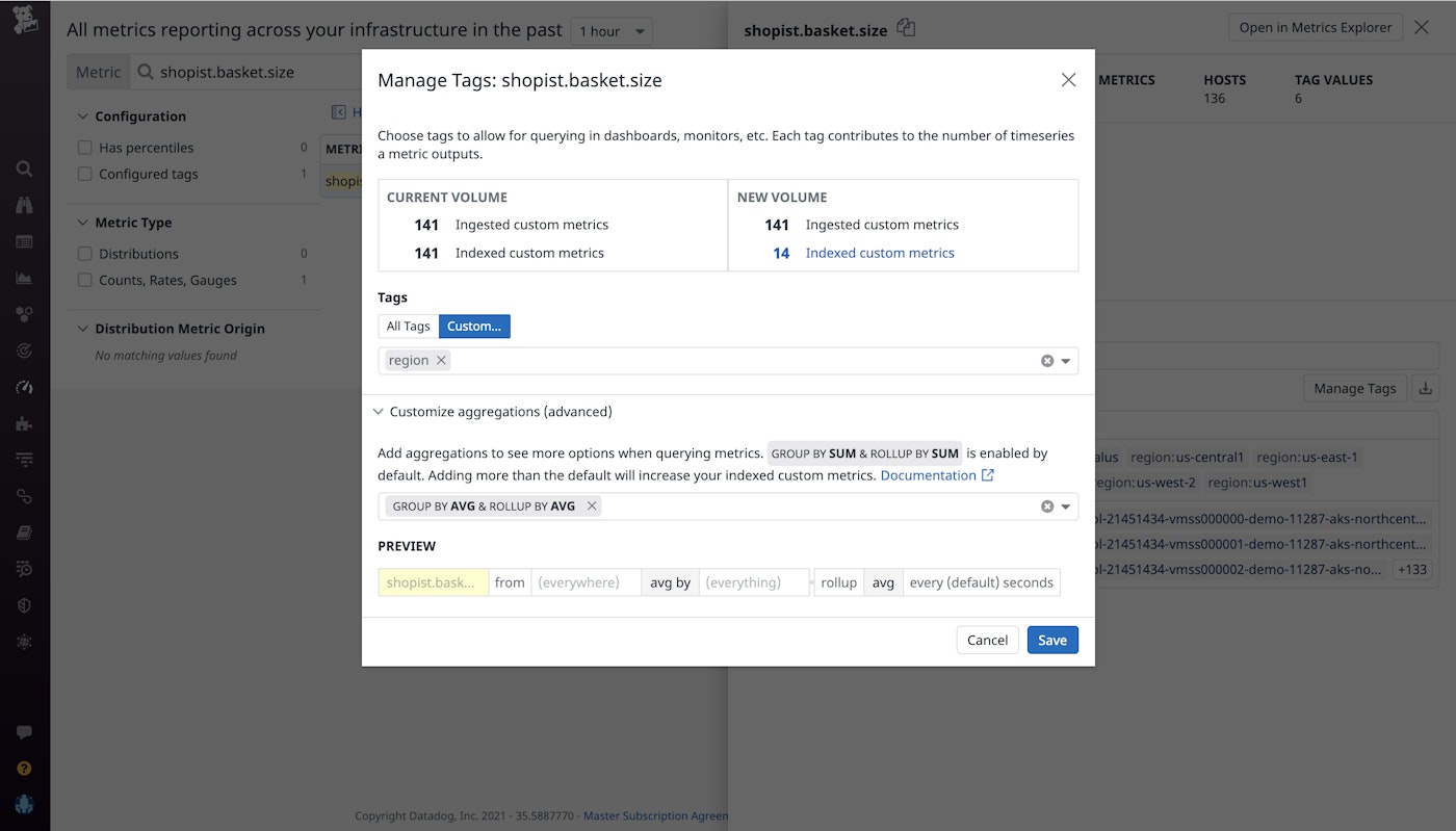 Specify metric aggregations to further fine tune your indexing Specify metric aggregations to further fine tune your indexing