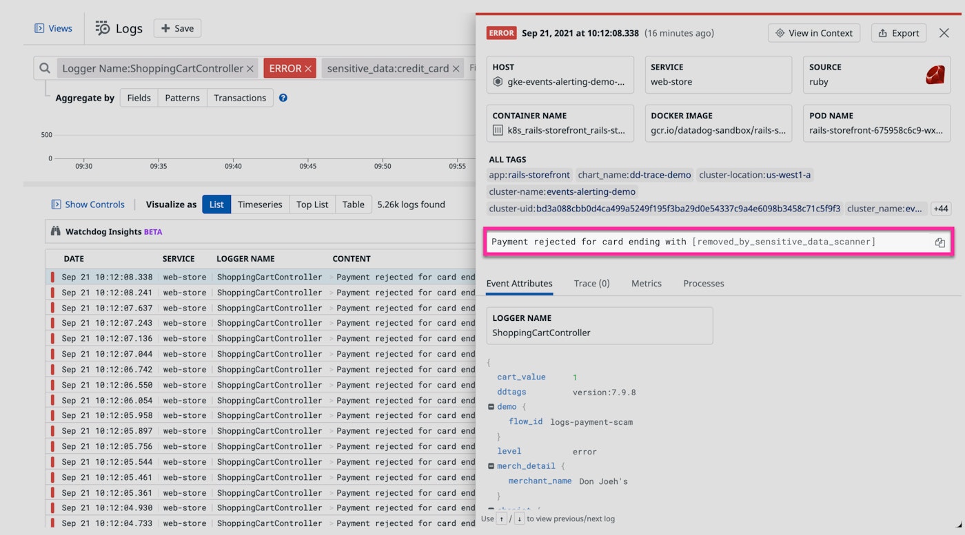 Logs are automatically flagged with custom scanner tags Logs are automatically flagged with custom scanner tags