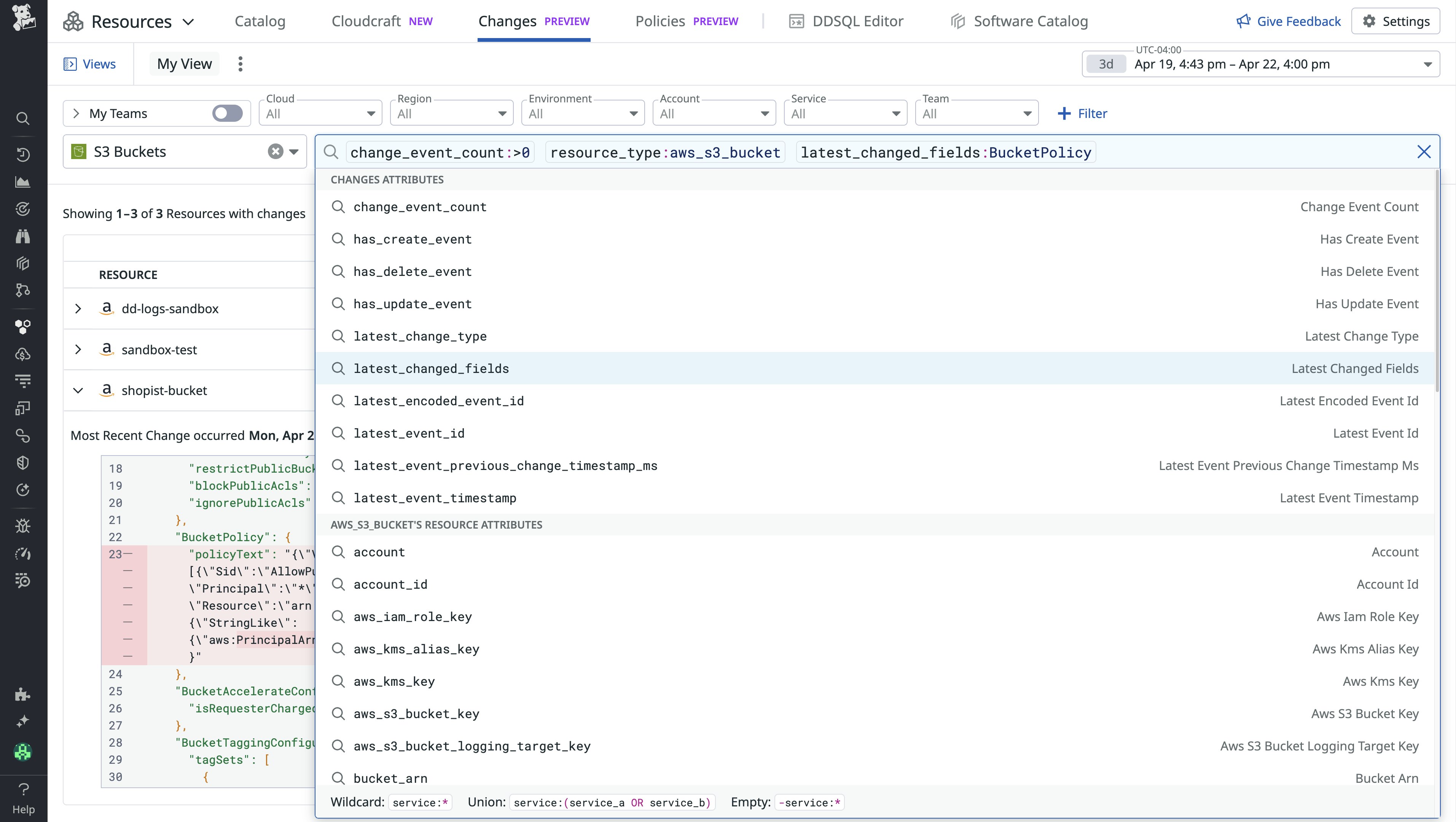 Search functionality within the Changes tab. Search functionality within the Changes tab.